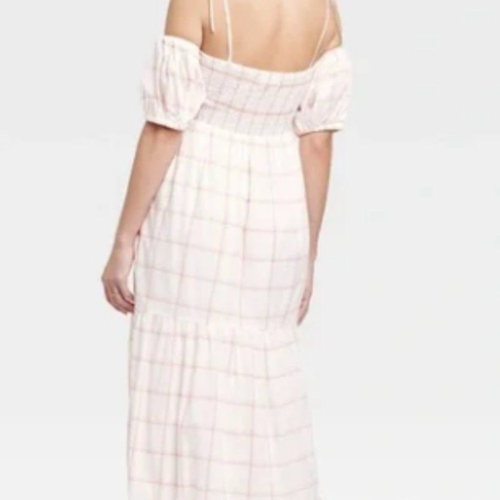 Universal Thread Women's Puff Short Sleeve A-Line Dress - Cream Plaid XL - Picture 9 of 9
